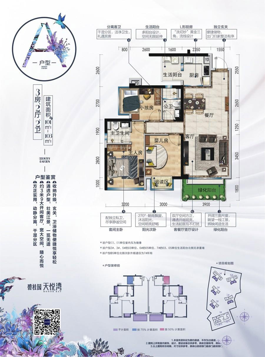 碧桂园天悦湾2,3,5,6,7#a户型 3室2厅 101